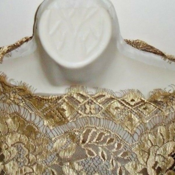 Vintage Rare Formal Gold Brown Lace Lined Dress - Picture 6 of 8